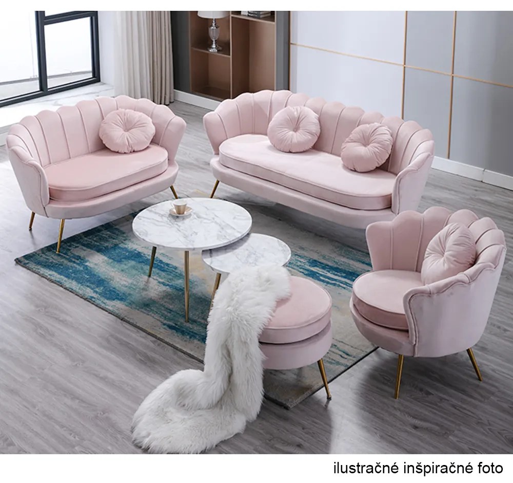 Lavica v štýle Art-deco, ružová Velvet látka/gold chróm-zlatý, NOBLIN