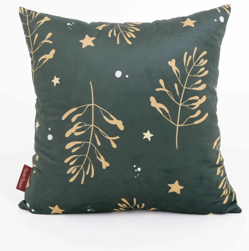 Vianočná obliečka na vankúšik Velvet 40 × 40 cm - Imelo tmavo zelené