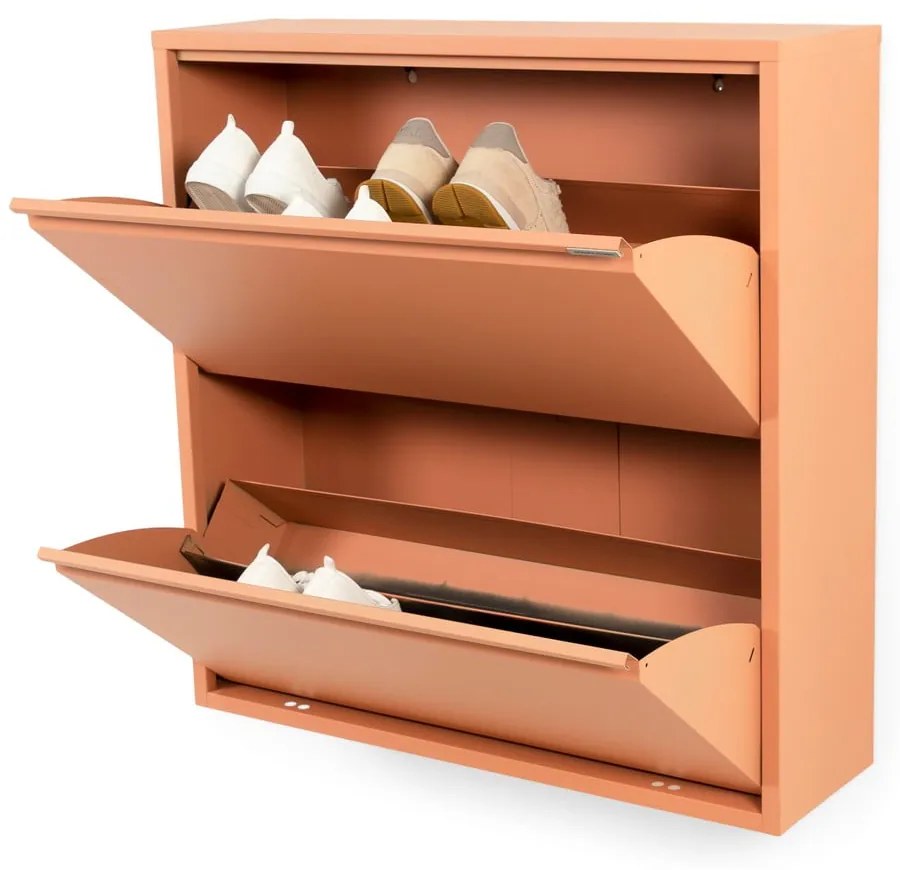 Kovová výklopná skrinka na topánky v lososovej farbe 75x77,5x22,5 cm Billy – Spinder Design