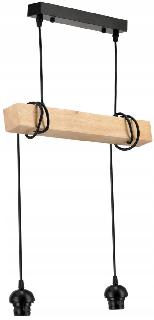 BERGE LED závesné stropné svietidlo, drevený trám, 2xE27, brilantný drevený luster