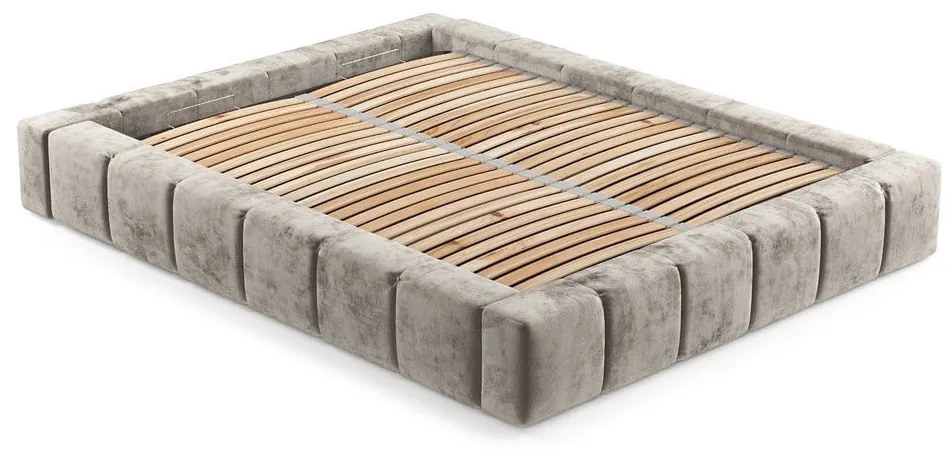 Béžová čalúnená dvojlôžková posteľ s úložným priestorom s roštom 200x200 cm Aruba L – Maison de Rêve