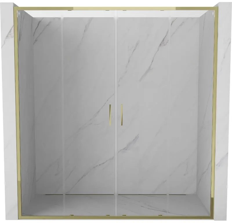 Mexen Exo, posuvné dvojité sprchové dvere 180 cm, číre sklo, zlatá, 8152-180-000-50-00