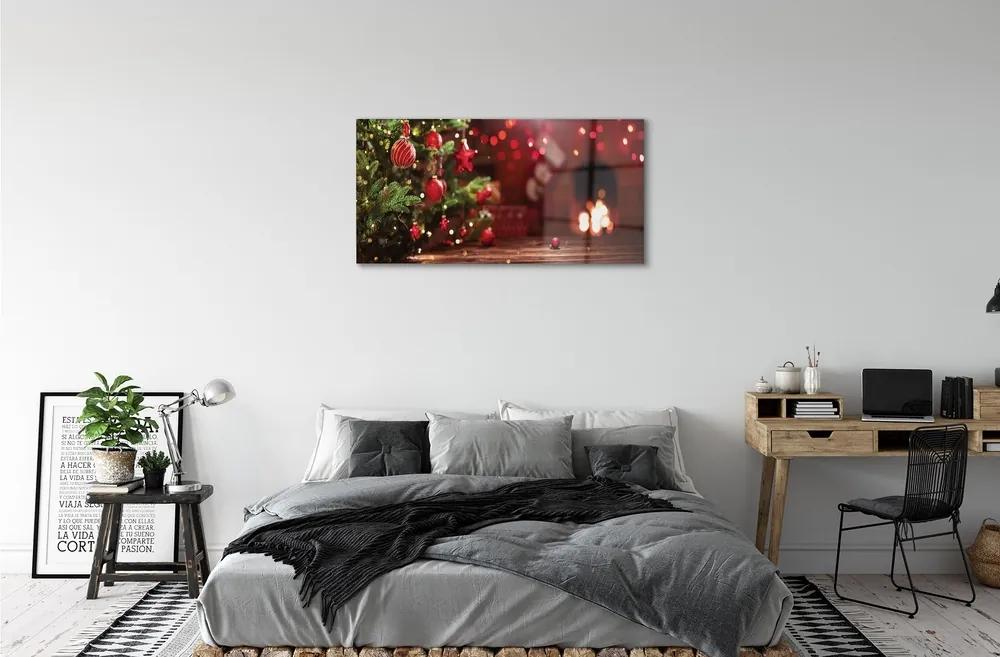Sklenený obraz Ozdoby vianočný strom darčeky 100x50 cm