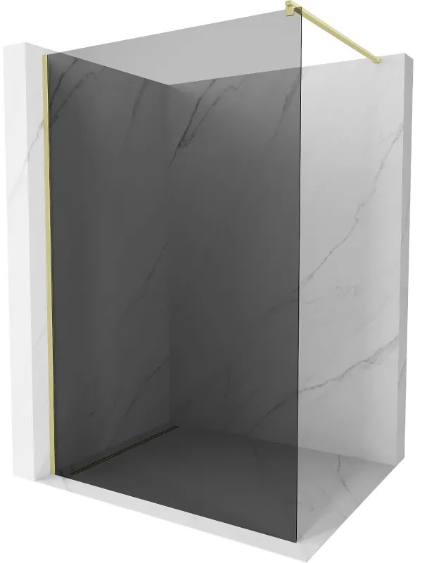 Mexen Kioto, sprchová zástena Walk-In 90 x 200 cm, 8mm šedé sklo, zlatý matný profil, 800-090-101-55-40