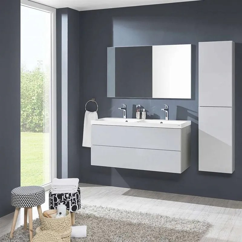 Mereo, Aira, kúpeľňová skrinka 157 cm vysoká, ľavé otváranie, biela, dub, šedá, MER-CN714PN