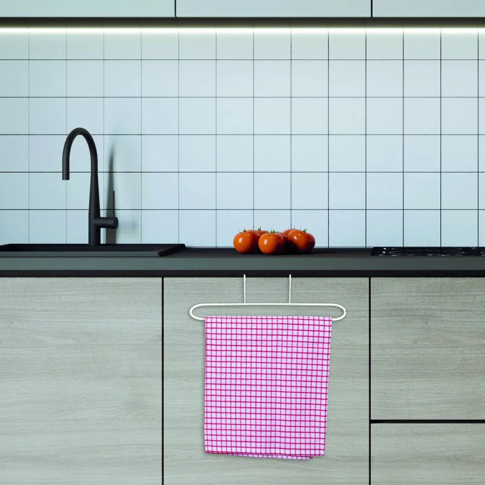 CONFORTIME Závesný držiak na utierky alebo uteráky, na dvierka, biely kov 26x7