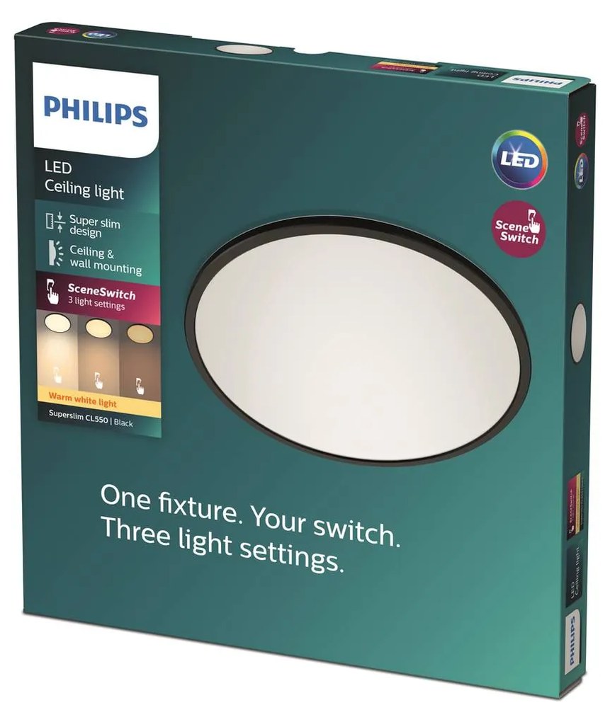 Philips Superslim LED IP44 2 700K Ø 29,5 cm čierna