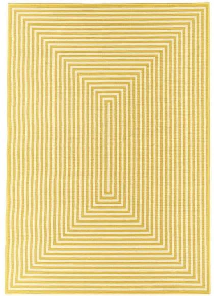 Žltý vysokoodolný a umývateľný koberec vhodný do exteriéru Braid, 133 × 190 cm