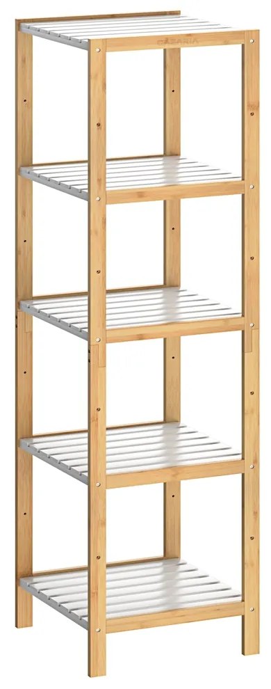 Stojanový regál bambus biely 140x33x34cm