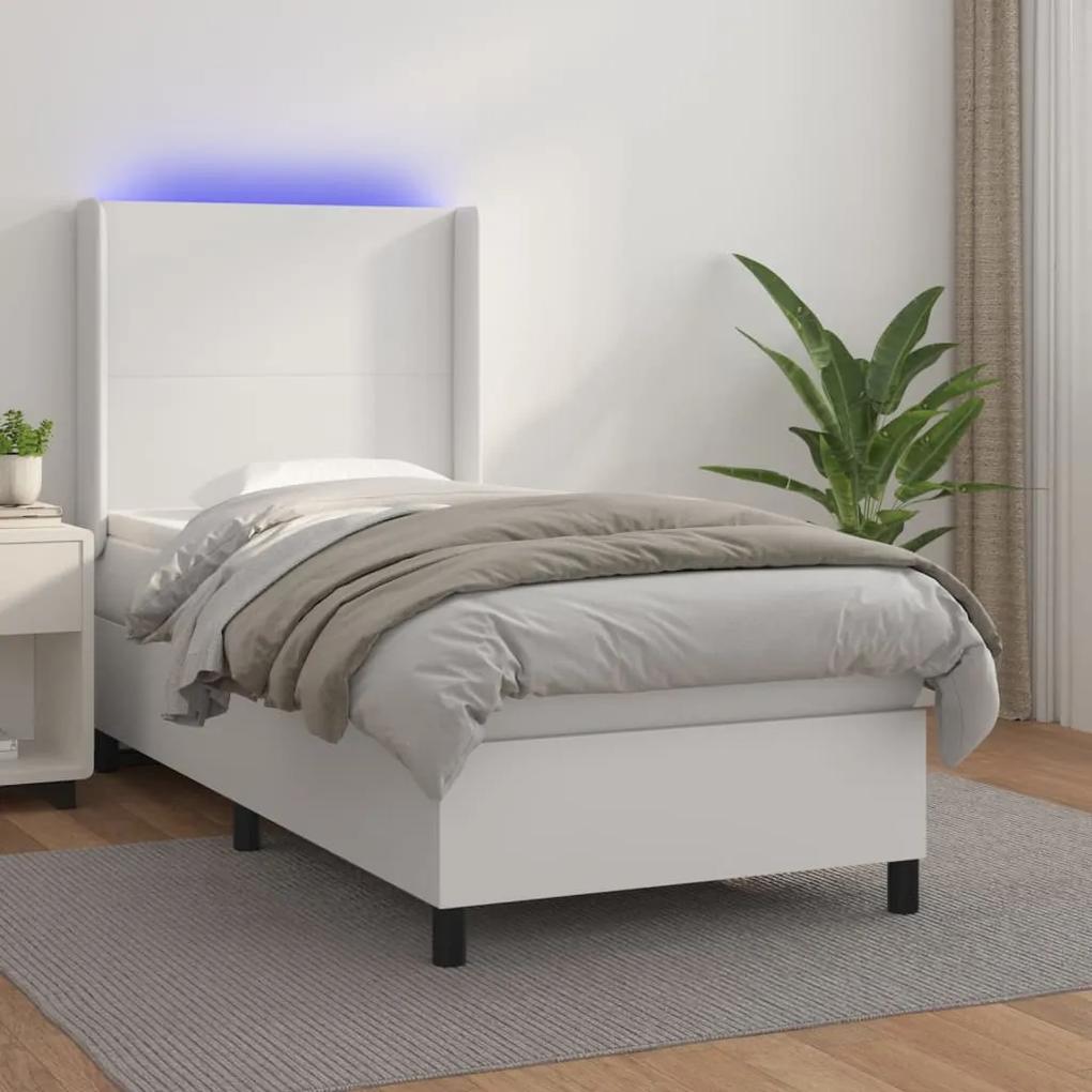 Boxspring posteľ s matracom a LED biela 90x200 cm umelá koža 3139242