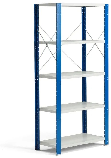 Policový kovový regál MIX, základná sekcia, 1740x800x400 mm, modrá, šedá