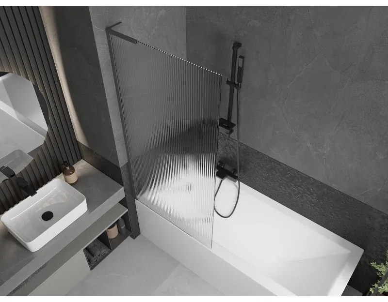 Mexen Next L, 1-krídlová vaňová zástena 80 x 150 cm, 6mm sklo s rebrovým vzorom, grafitový profil, 895-080-000-03-09-95