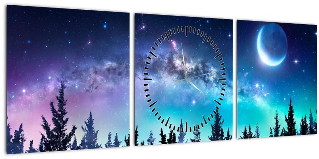 Obraz - Mliečna dráha (s hodinami) (90x30 cm)
