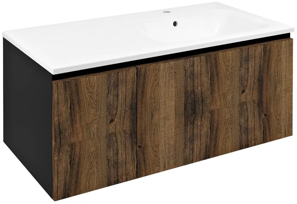 Sapho Sapho, LOREA skrinka 100x46x51,5cm (30+70cm), pravá, dub collingwood/čierna matná, LE070-1935-R-03