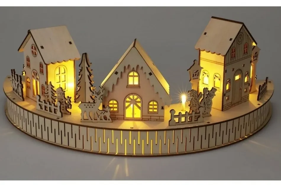 LED Zimné mestečko prírodná, 10x LED, 40 cm, 2x AA