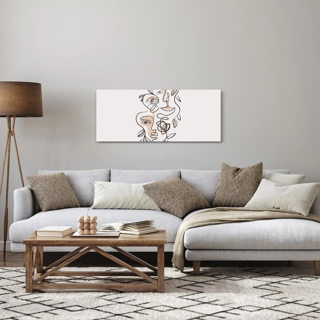 Obraz - Line art tváre (120x50 cm)