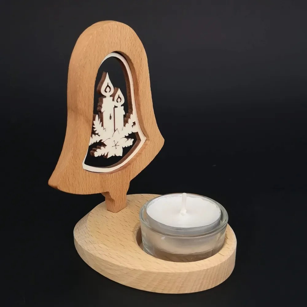 AMADEA Drevený svietnik zvonček s vkladom - sviečky, masívne drevo, výška 10 cm