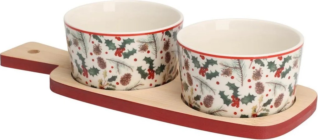 Sada 2 ks porcelánových misek s podnosem PORCELO vícebarevná