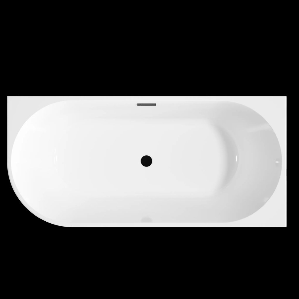 Invena Invena, voľne stojaca vaňa 170x80x58 cm, pravá, biela lesklá, čierny prepad, INV-AN-02-14P-KPL