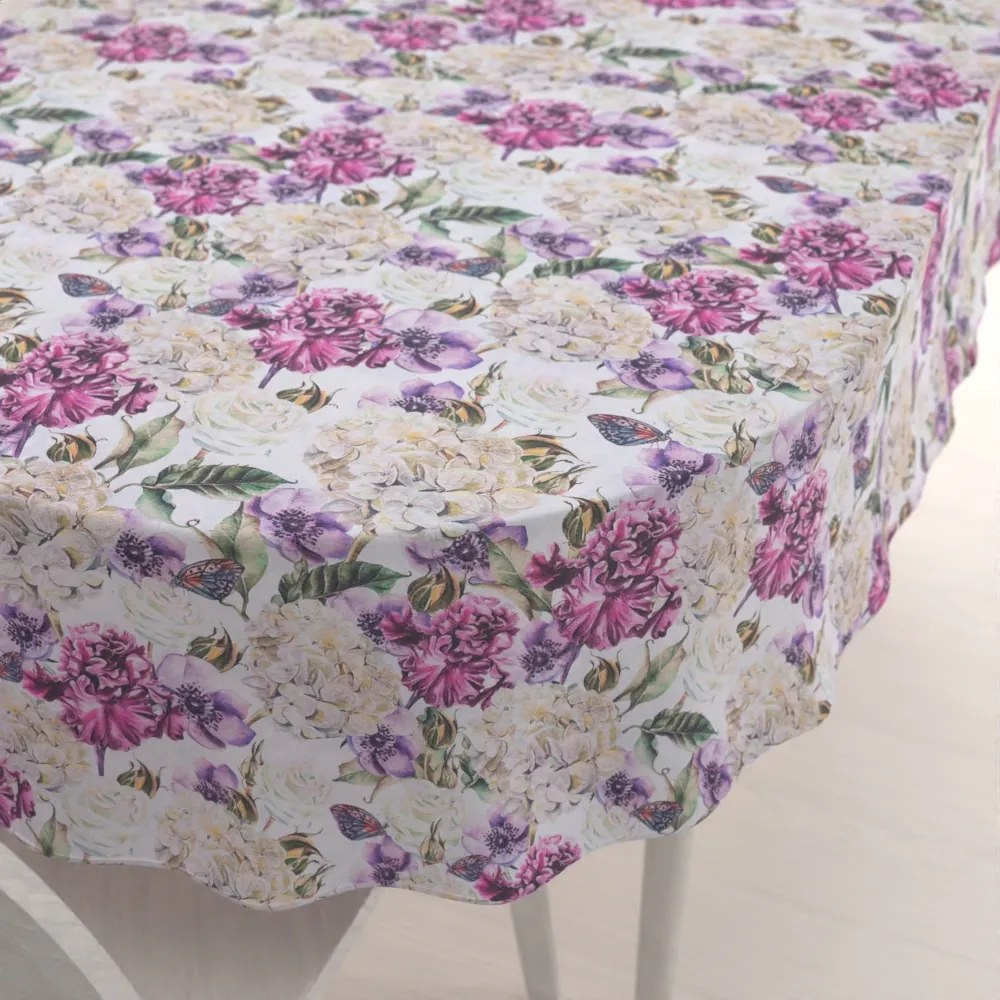 Biante Dekoračný oválny obrus PML-108 Fialové kvety s motýlikmi na bielom 120x200 cm