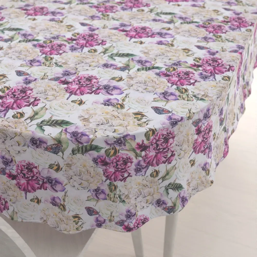 Biante Dekoračný oválny obrus PML-108 Fialové kvety s motýlikmi na bielom 80x120 cm