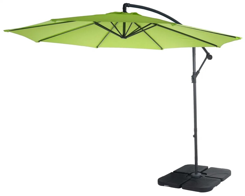 Slnečník Acerra Ø 3m polyester/oceľ - zeleno-citrónová so stojanom