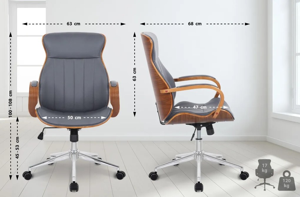 Design-Shop Kancelárska stolička Melilla - drevo orech - Sivá