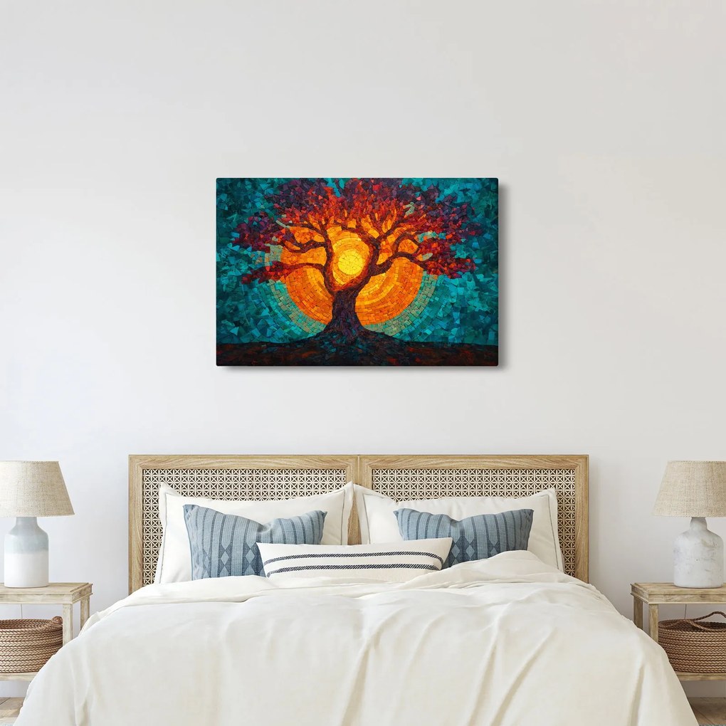 Obraz - Strom života a slnko v mozaike (90x60 cm)