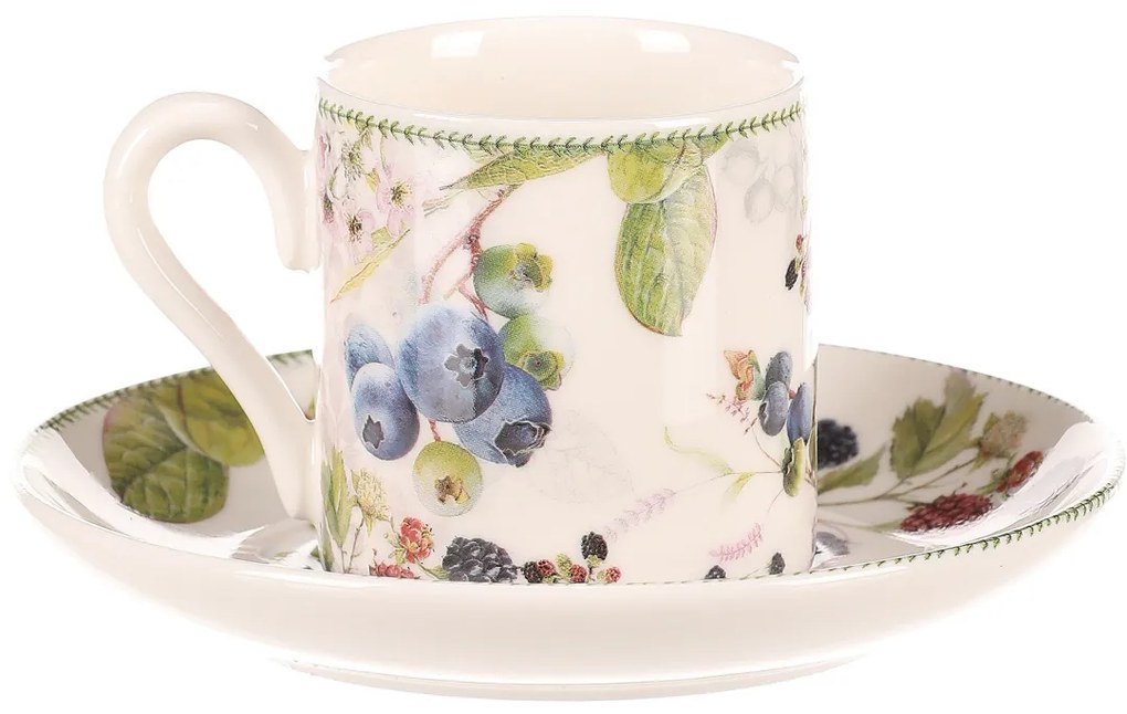 Súprava porcelánových hrnčekov s podšálkami Lesné plody, 2 ks