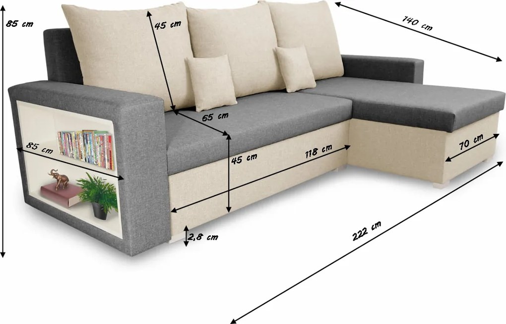 Rohová sedacia súprava s funkciou spania SAMI Námořnická modrá/krémová