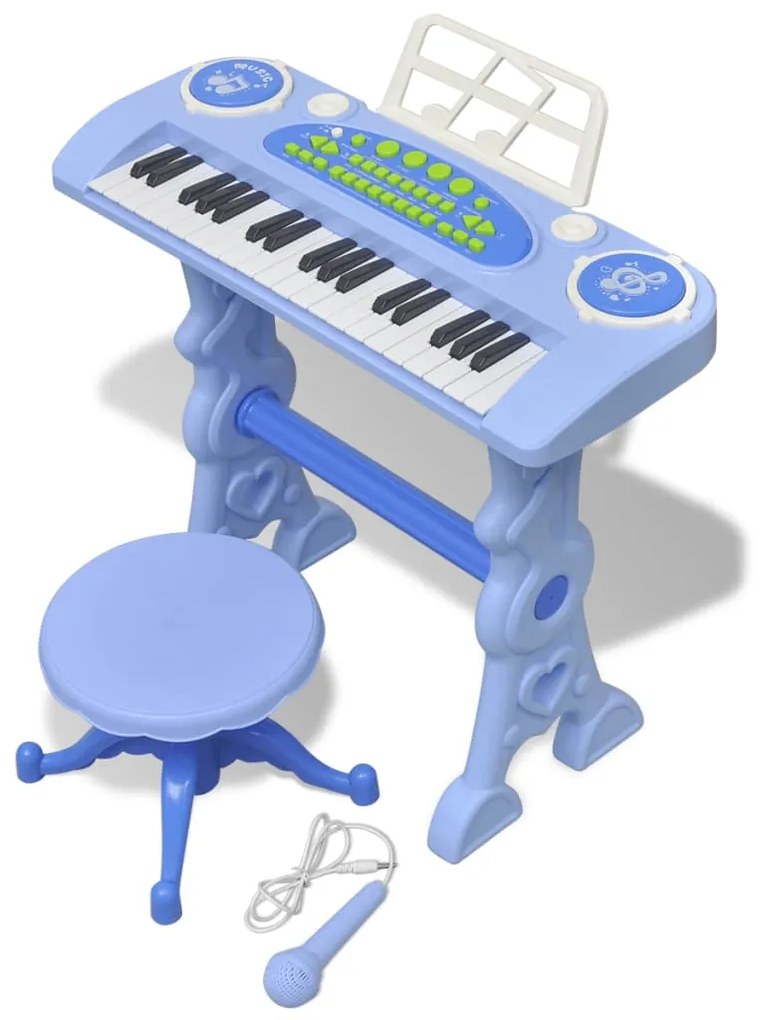 vidaXL Detský klavír so stoličkou a mikrofónom, 37 klávesov, modrý