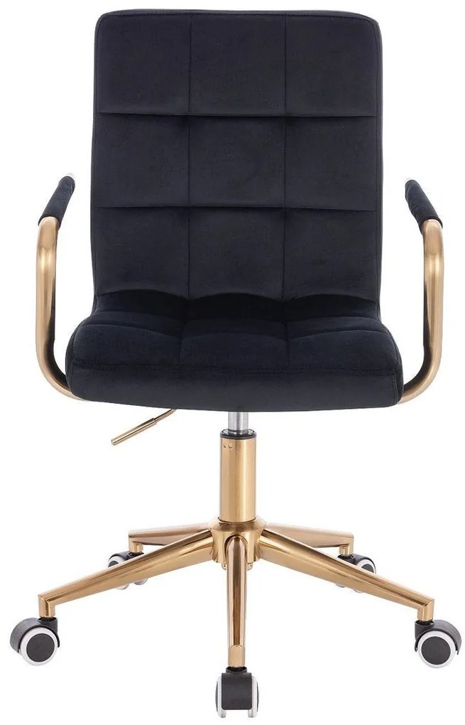 LuxuryForm DESIGN Stolička VERONA GOLD VELUR na zlatej základni s kolieskami - čierna