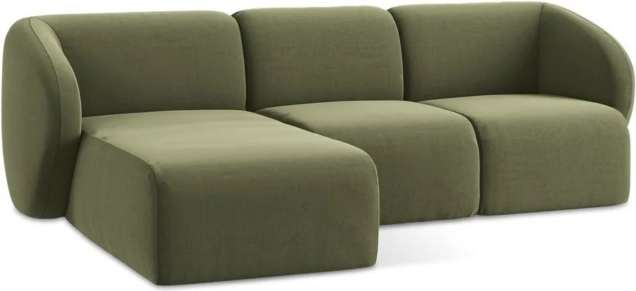 Zelená zamatová rohová pohovka (ľavý roh/s leňoškou) Lani – Makamii