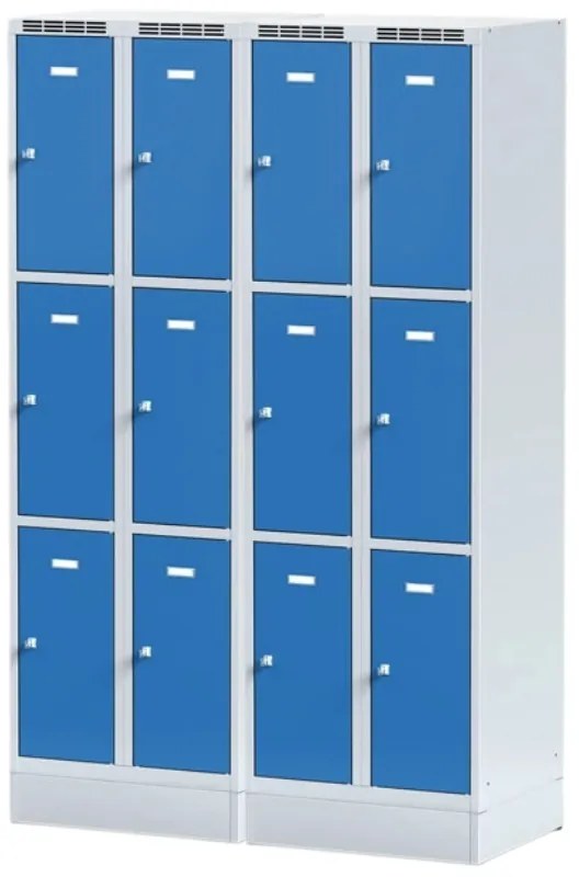 Alfa 3 Šatníková skrinka na sokli s úložnými boxami, 6 boxov, 1920 x 600 x 500 mm, otočný zámok, oranžové dvere