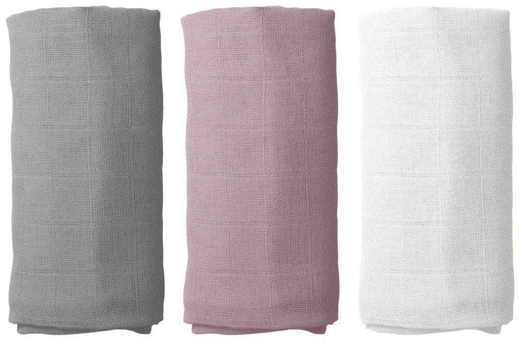 Sada 3ks bavlnených plienok PREMIUM, Dusty pink