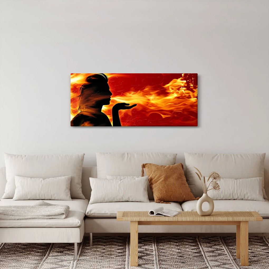 Obraz zeny s plameňmi (120x50 cm)