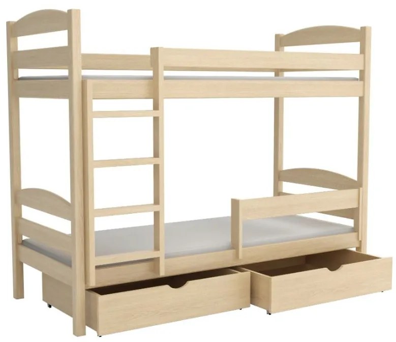 Detská poschodová posteľ z masívu borovice KAJETÁN so šuplíkmi - 200x90 cm - PRÍRODNÁ BOROVICA