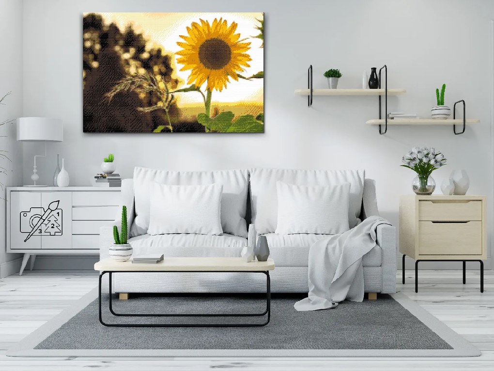 Gario Diamantové maľovanie Slnečnica na lúke Rozmery: 120 x 80 cm, Rámovanie: Iba zrolované plátno, Diamanty: Okrúhle