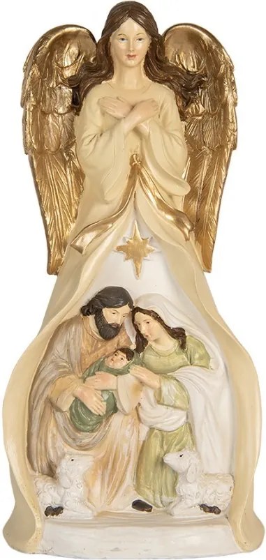Béžová antik dekorácia anjel so svätou rodinou Angel - 15*12*31 cm