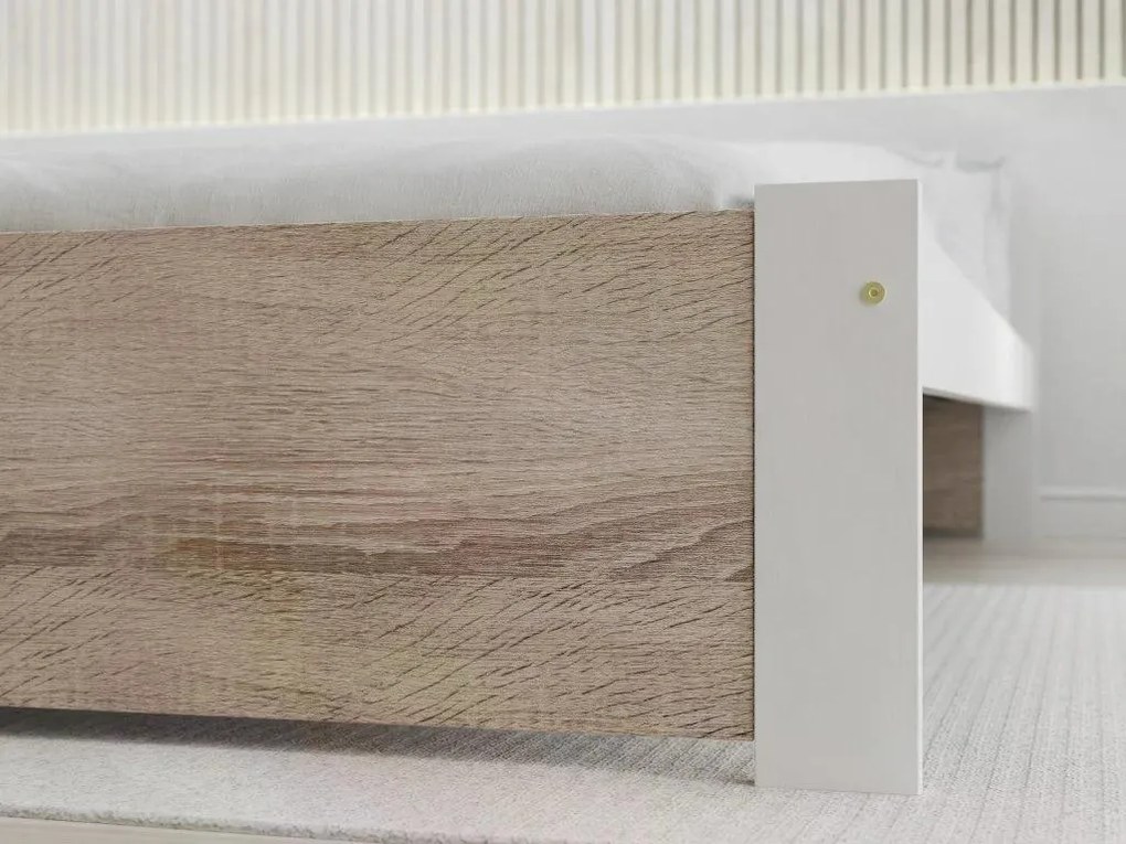 Posteľ IKAROS 80 x 200 cm, biela/dub sonoma Rošt: S lamelovým roštom, Matrac: Matrac COCO MAXI 20 cm