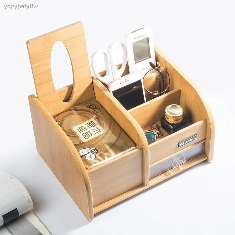 Kombinovaný drevený stojan na papierové vreckovky so zásuvkou svetlé drevo C2043