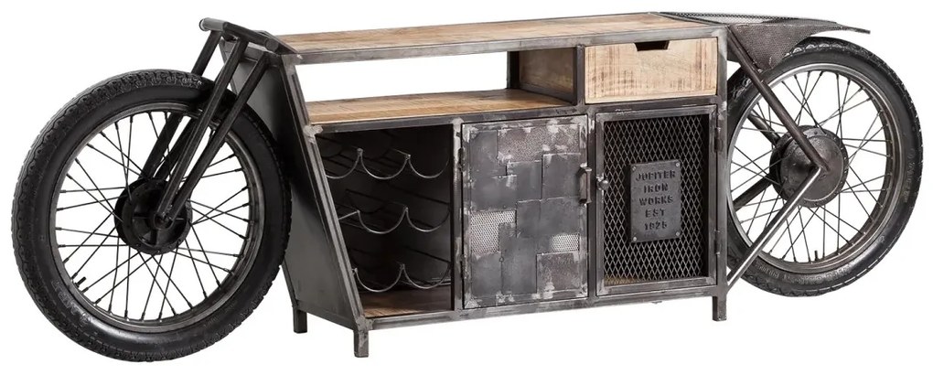 furniture-nabytek.cz - Masívny barový stôl Harlow Bike s motocyklovou konzolou a držiakom na fľaše, materiál kov a mango, lakovaný