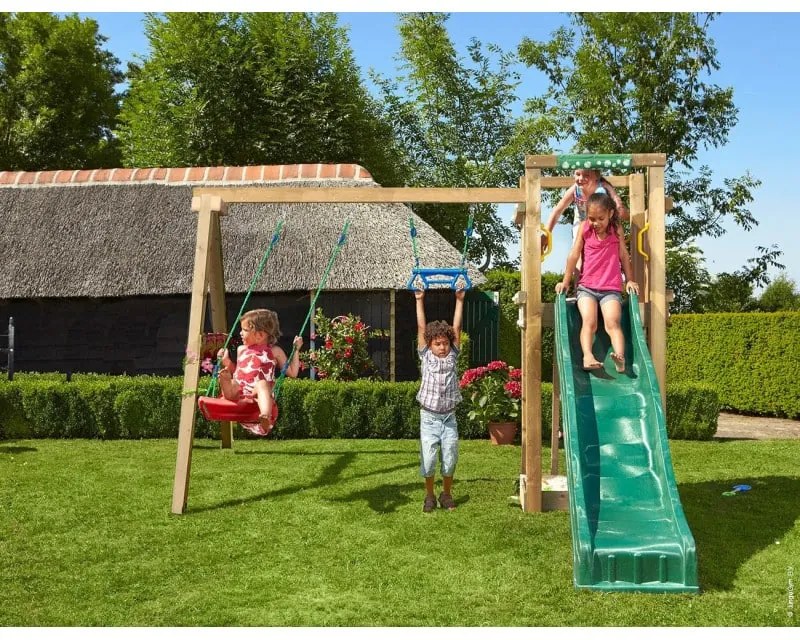 Ihrisko Jungle Tower so šmykľavkou a modulom 2-Swing Frame 2.0