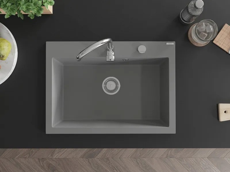 Mexen Elix jednokomorový granitový drez 700 x 500 mm, sivý, chróm sifón - 6526701005-71
