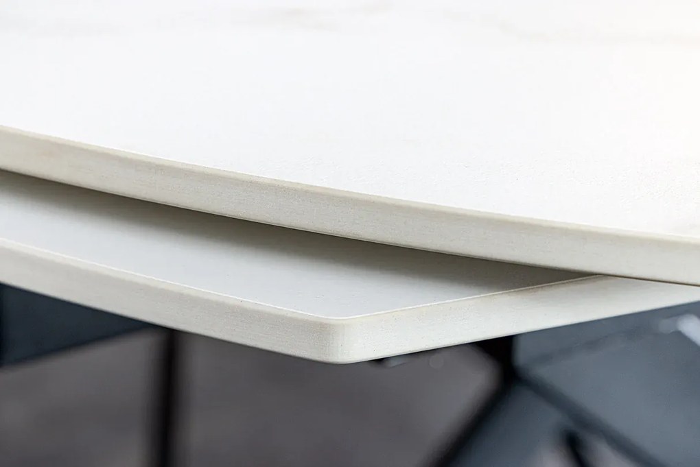 Jedálenský stôl INCEPTION 130-190 cm rozkladací oválny keramický vrch s bielym mramorovým vzhľadom