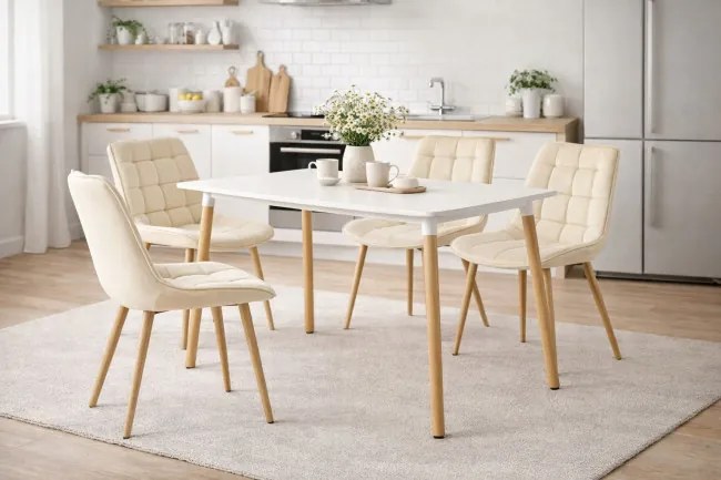 Set štyroch jedálenských stoličiek BERA zamatové svetlobéžové / drevené nohy (4 ks)