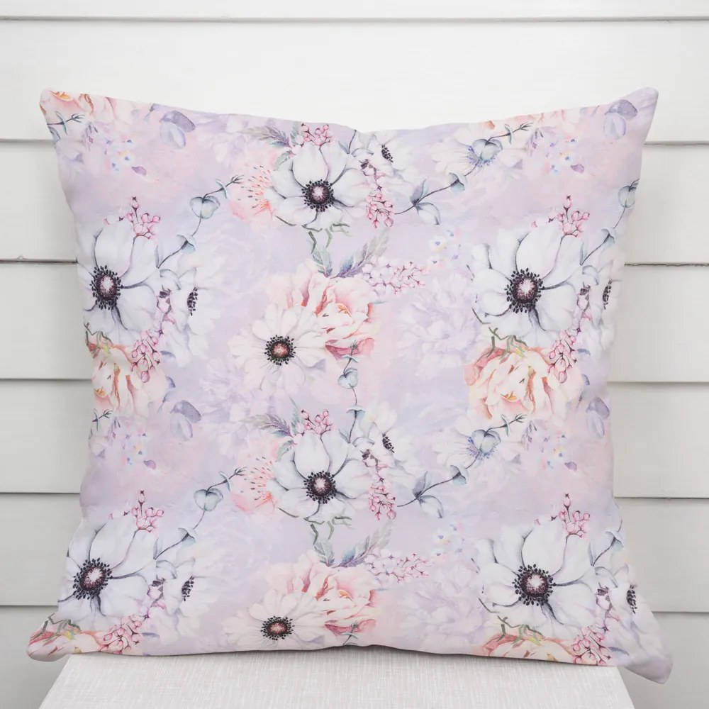 Biante Dekoračná obliečka na vankúš PML-068 Ružové kvety na sivofialovom 60 x 60 cm