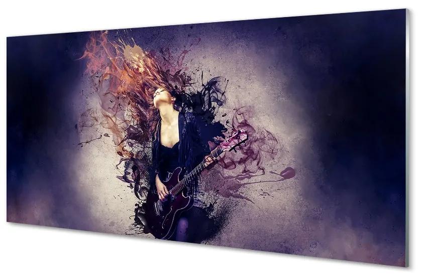 Obraz na skle Ženské gitara poznámky 100x50 cm