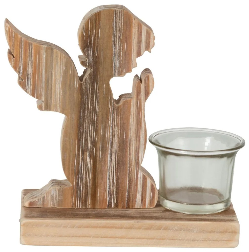 Drevený svietnik anjelik na čajovú sviečku - 15*7*15cm