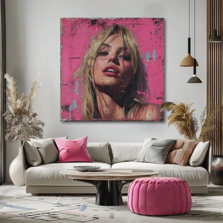 Obraz Blonďavá krása - Ružová barbie | 100% originál domaľovaný akrylom